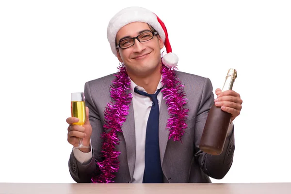 Joven hombre de negocios celebrando la Navidad en el cargo — Foto de Stock