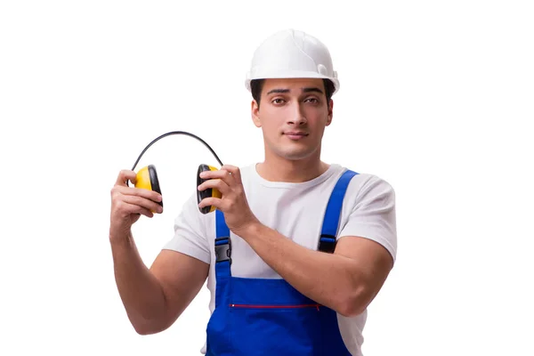 Trabalhador da construção isolado sobre fundo branco — Fotografia de Stock