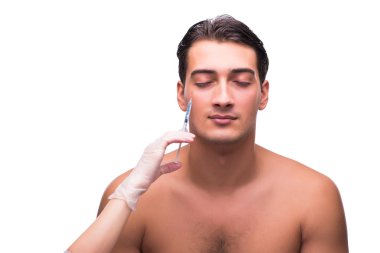 Plastik cerrahi üzerine beyaz izole geçiren adam