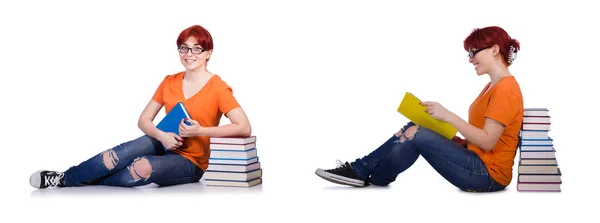 Collage of young female student on white — Stock Photo, Image