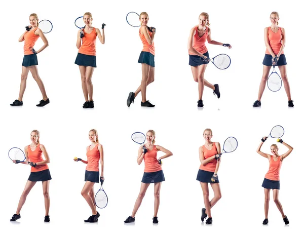 白人に隔離されたテニスをしている若い女性 — ストック写真