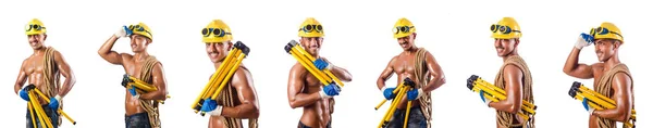 Naked construction worker on white — Stock Photo, Image