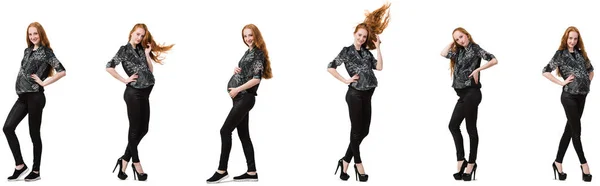 Terhes nő összetett kép elszigetelt fehér — Stock Fotó