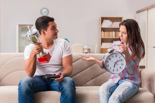 Young family suffering from computer games addiction