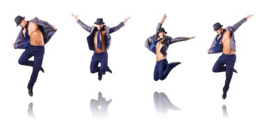 Zıplayan işadamı beyazda izole