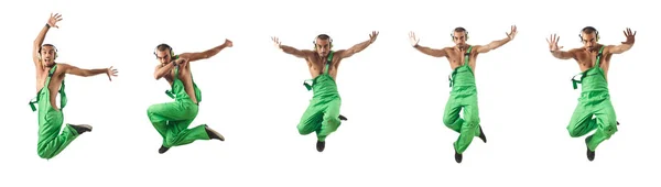 Bauarbeiter springt und tanzt — Stockfoto