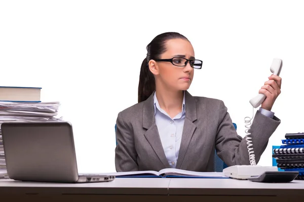 Young businesswoman in office isolated on white — Stock Photo, Image