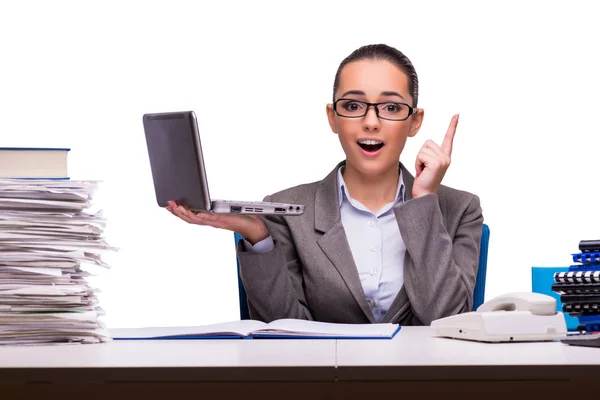 Young businesswoman in office isolated on white — Stock Photo, Image