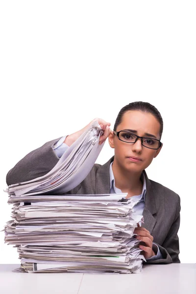 Young businesswoman in office isolated on white — Stock Photo, Image