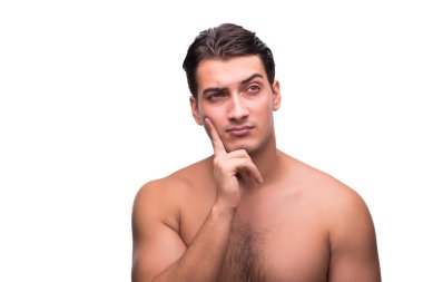 Beyaz izole duş sonra komik adam