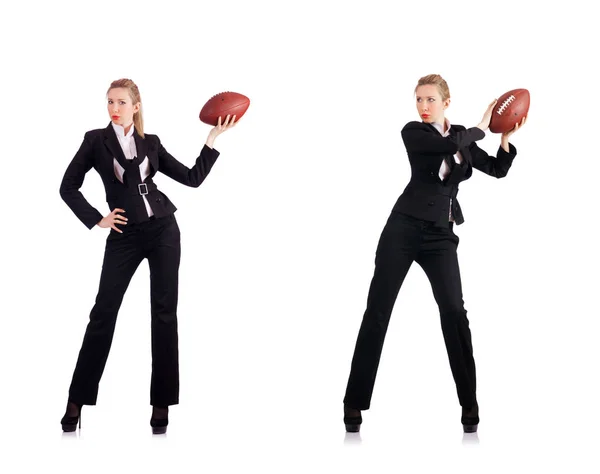 Woman businesswoman with american football — Stock Photo, Image