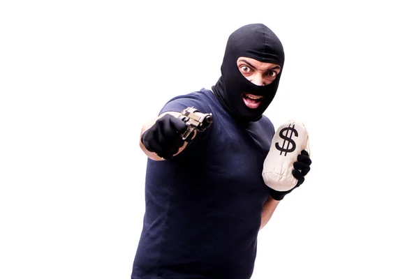 Robber wearing balaclava isolated on white — Stock Photo, Image