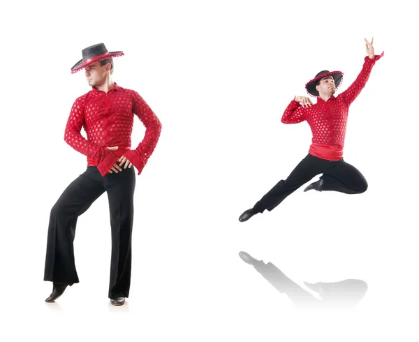 Hombre bailando bailes españoles en blanco — Foto de Stock