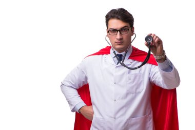 Süper kahraman doktor beyaz izole