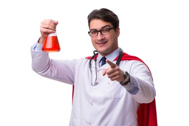 Süper kahraman doktor beyaz izole