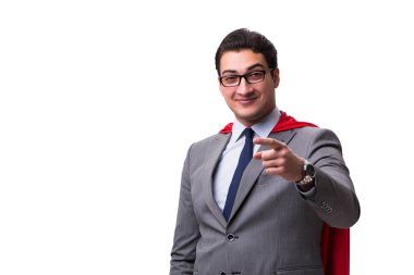 Süper kahraman iş adamı beyazda izole edilmiş