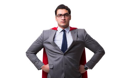 Süper kahraman iş adamı beyazda izole edilmiş