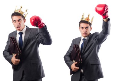 Beyaz izole evrak çantası ile genç işadamı