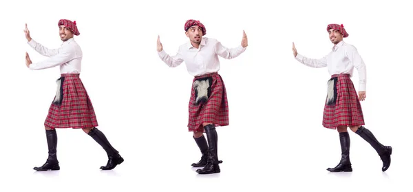 Шотландський людина штовхає віртуальний перешкода — стокове фото