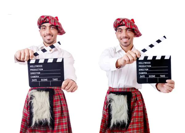 Écossais avec film board sur blanc — Photo