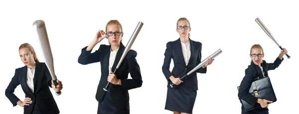 Businesswoman with baseball bat on white — Stock fotografie