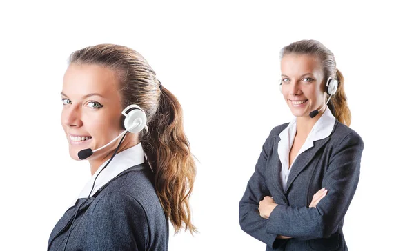 Assistente de call center respondendo a chamadas — Fotografia de Stock