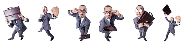 Grappige nerd zakenman geïsoleerd op wit — Stockfoto