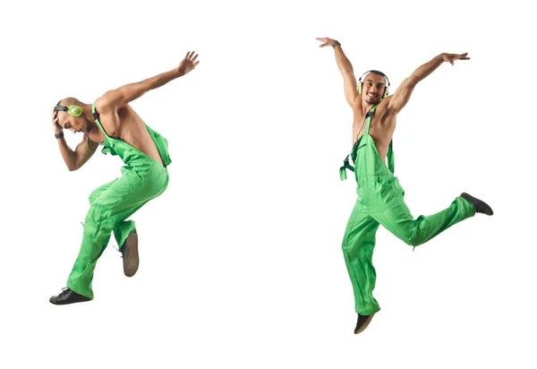 Bouwvakker springen en dansen — Stockfoto