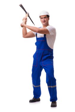 Baltası olan adam beyazda izole edilmiş.