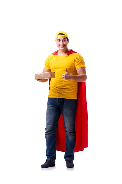 Super bohater dostawy facet odizolowany na biały — Zdjęcie stockowe