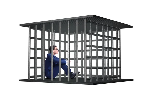 Empresario en la jaula aislado en blanco — Foto de Stock