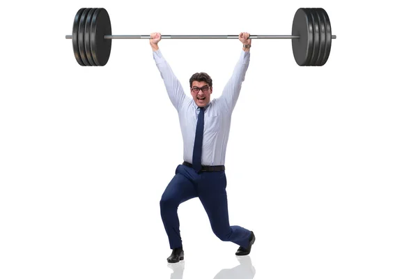 Businessman with barbell in heavy lifting concept — Stock Photo, Image