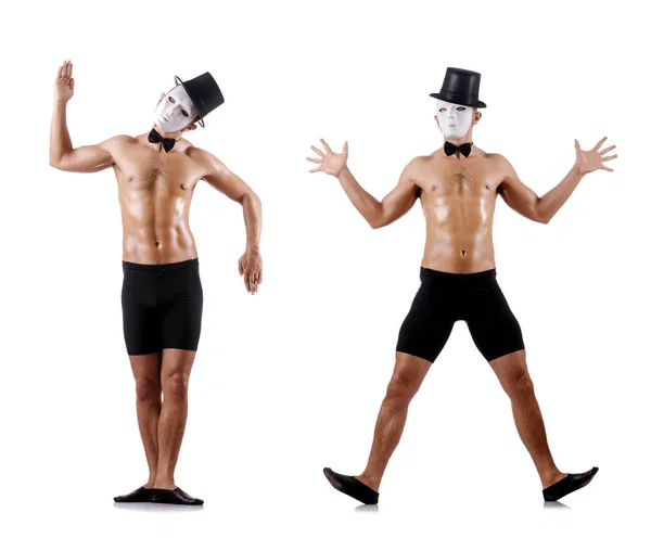 Naked muscular mime isolated on white — Stock Photo, Image