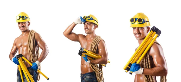 Beyaz üzerine çıplak inşaat işçisi — Stok fotoğraf