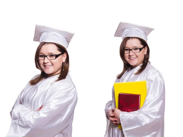 Studentessa isolata su bianco — Foto Stock