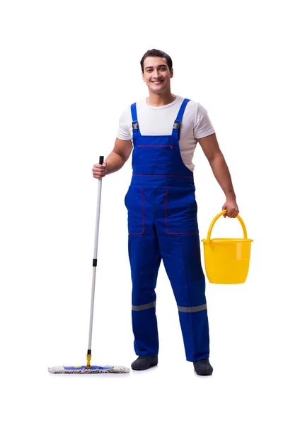 Man cleaning floor isolated on white — Stock Photo, Image