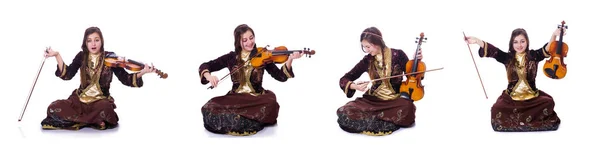 Mujer tocando el violín en blanco — Foto de Stock