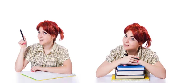 Collage of young female student on white — Stock Photo, Image