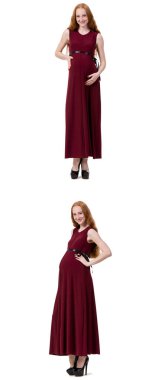 Karmaşık görüntülü hamile kadın beyazda izole edilmiş.