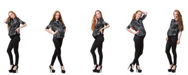 Karmaşık görüntülü hamile kadın beyazda izole edilmiş.