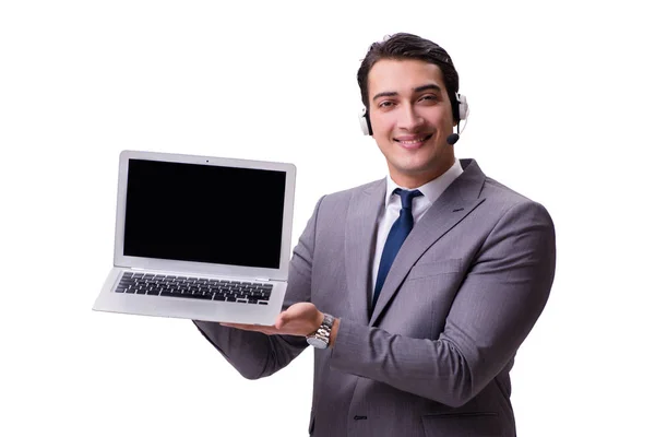 Hombre guapo con auriculares aislados en blanco —  Fotos de Stock