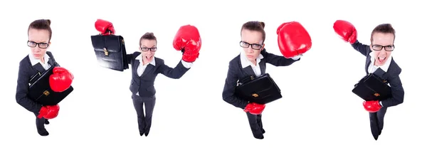 Collage of funny businesswoman on white — Stock Photo, Image