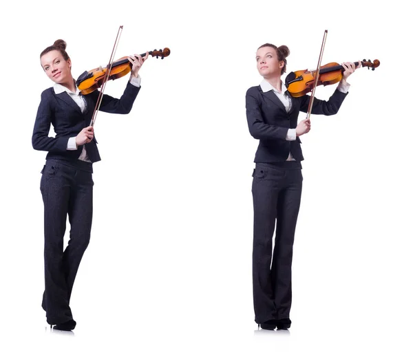 Woman fiddler isolated on white background — Stock Photo, Image