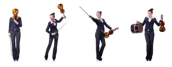 Mujer violinista aislado sobre fondo blanco —  Fotos de Stock