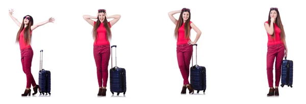 Jonge vrouw klaar voor zomervakantie op wit — Stockfoto