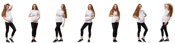 Femeie gravidă în imagine compozită izolată pe alb — Fotografie, imagine de stoc