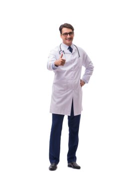 Beyaz arka planda izole genç doktor