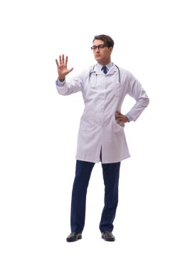 Beyaz arka planda izole genç doktor