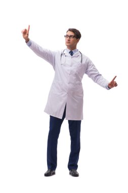 Beyaz arka planda izole genç doktor