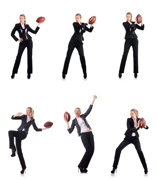 Woman businesswoman with american football — Stock Photo, Image